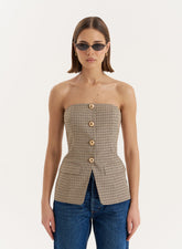 Check Print Button Front Corset