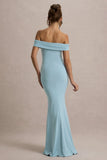 Law of Attraction Powder Blue Bardot Draped Split Maxi Dress