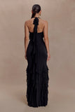 Etta Ruffle Slinky Maxi Dress Black