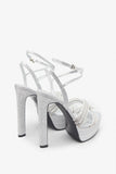 Doll Drama Silver Glitter Diamante Strappy Platform Heels