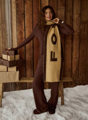 Beige Brown Knit Fourth Branded Scarf