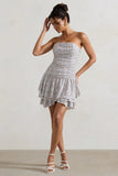 Casena Red White Floral Print Strapless Ruffle Hem Mini Dress