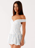 Endless Romance Off Shoulder Mini Dress Blue Floral