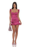 Satin Ruffle Bodycon Dress in Magenta