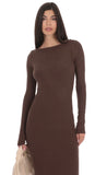 Ribbed Open Back Maxi Dress in Brown