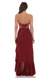 Corset Strapless Back Bow Maxi Dress in Maroon