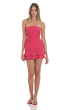 Strapless Ruched Bodycon Dress in Deep Pink