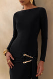 Astrielle Black Wide Neck With Gold Detail And Sash