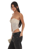 Sequin Strapless Fly Away Top in Champagne