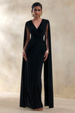 Ulissia Black V Neck Maxi Dress With Cape Sleeves