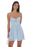 Shimmer Front Twist A line Dress in Light Blue