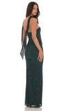 Sequin Scarf Lace Maxi Dress in Green