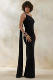 Bettine Black Asymmetric Neck Maxi Dress With Cape Sleeve