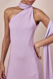 Cara Lilac Matte Satin High Neck Maxi Dress