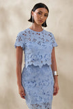 Ina Powder Blue Lace Crew Neck Crop Top
