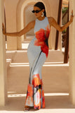 Marlo Powder Blue Poppy Print Maxi Dress