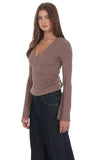 V Neck Overlap Top in Taupe