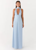 Alicia Satin Halter Maxi Dress Baby Blue