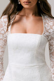 Bijou White Square Neck Lace Long Sleeve Mini Dress