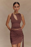 Alicent Slinky Beaded Mini Skirt Chocolate
