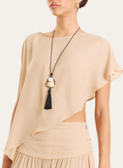 Beige Sheer Asymmetric Hem Cape Top