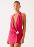 Eleanora Plunge Mini Dress Pink