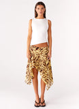 Kia Low Rise Asymmetrical Midi Skirt Laguna Print