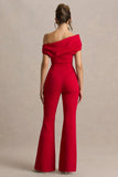 Alexandra Red Asymmetric Neck Draped Jumpsuit