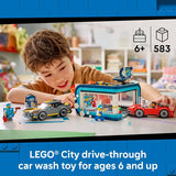 LEGO City Drive Through Car Wash 60497 Building Toys for Boys Girls Ages 6 Toy Cars Playset for Pretend Play 4 Minifigures 583 pieces Gift Idea