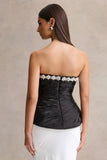 Ambria Black Satin Hand Embellished Sweetheart Neck Corset Top