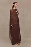Bakari Diamante Cape Maxi Dress Chocolate