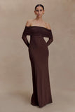 Josie Off Shoulder Mesh Maxi Dress Dark Brown