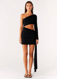 Wrapped Asymmetrical Mesh Dress Black