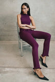 Diya Ribbed High Waisted Pants With Wire Hem Plum