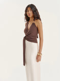 Chocolate Halter Neck Tie Wrap Top