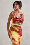 Phantasy Lime Print Asymmetric Neckline Cowl Maxi Dress