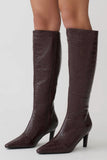 Sarah Faux Leather Crocodile Boot Chocolate