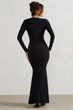 Heavy Heart Black Cowl Neck Long Sleeve Maxi Dress