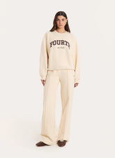 Cream 4th Wide Leg Branded Joggers