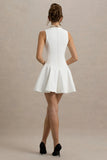Collette White Tailored Plunge Neck Mini Dress