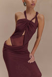Edwina Knotted Mesh Maxi Dress Mahogany