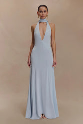 Juliet Slinky Maxi Dress With Scarf Pale Blue