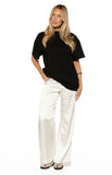 Orla Ivory Satin Straight Leg Lace Trim Pants