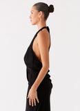 Michaella Chiffon Twist Top Black