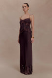 Nina Satin And Lace Maxi Skirt Chocolate