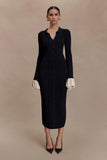Amirose Ruffle Knit Midi Dress Black
