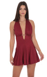 Plunge Rose Clip Dress in Burgundy