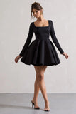 Winslet Black Square Neck Skater Mini Dress
