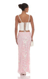 Sequin Floral Mesh Maxi Skirt in Pink