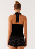 Channel Bustier Top Black Polka Dot
